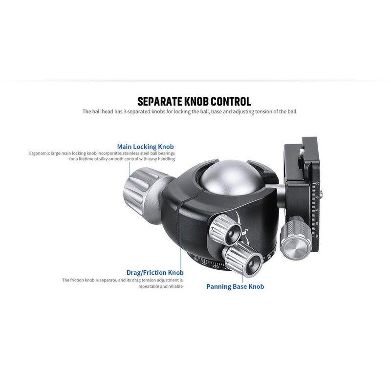 Leofoto LH-47 47mm Low-Profile Ball Head with QP-70N Quick Release Plate