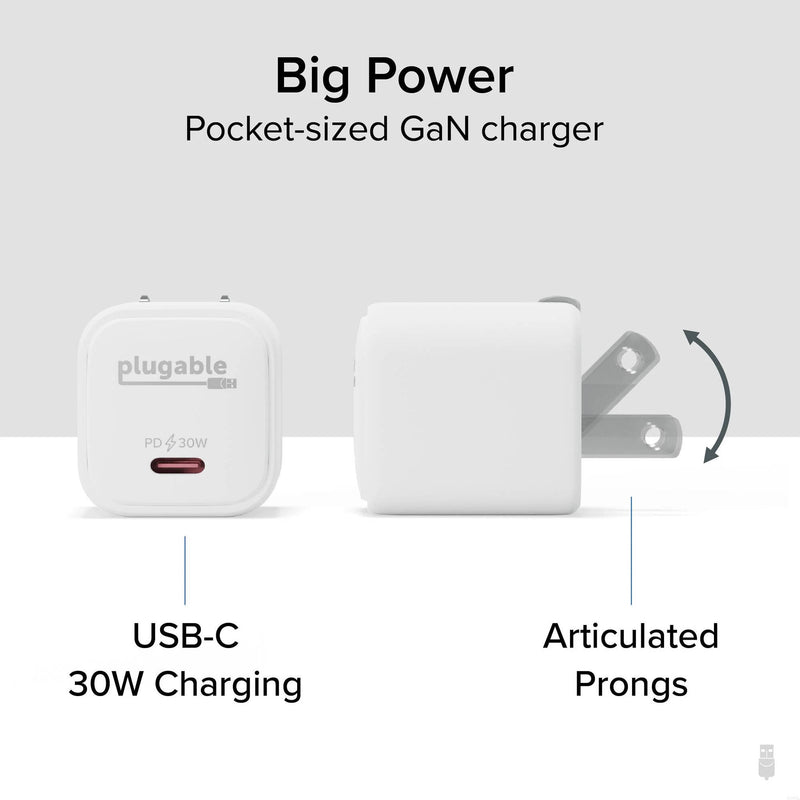 Plugable 30W GaN USB-C Wall Charger (White)