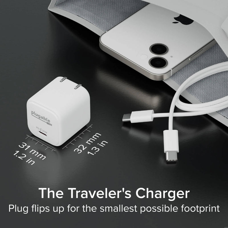 Plugable 30W GaN USB-C Wall Charger (White)