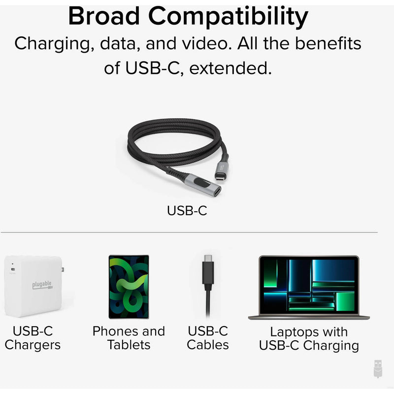 Plugable USB-C 3.2 Gen 2 Extension Cable with Built-In Multimeter Tester (3.3')