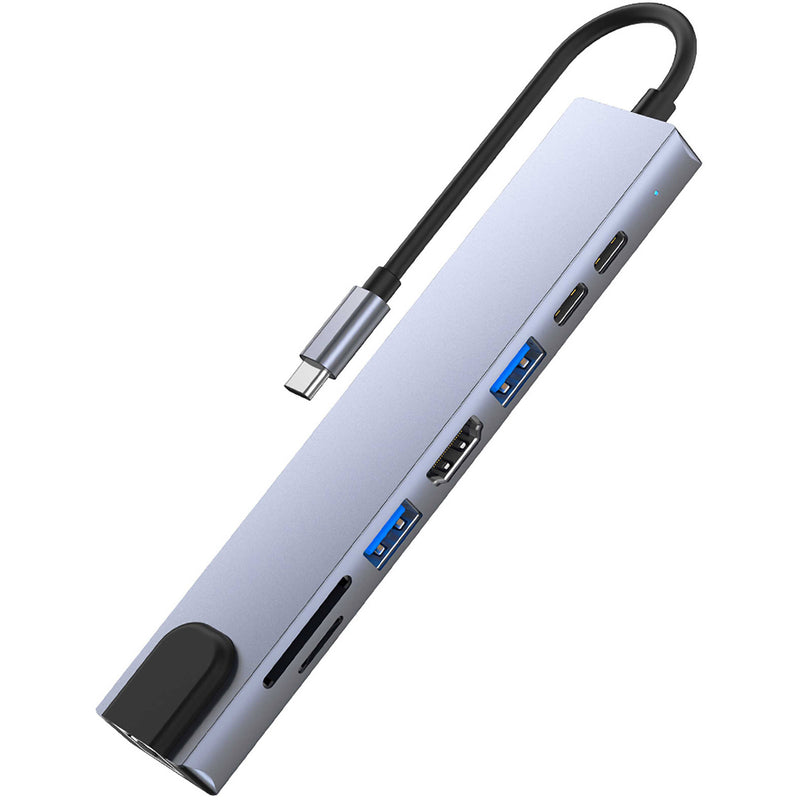 CAMVATE 8-in-1 Multiport Adapter USB-C Hub (Silver)