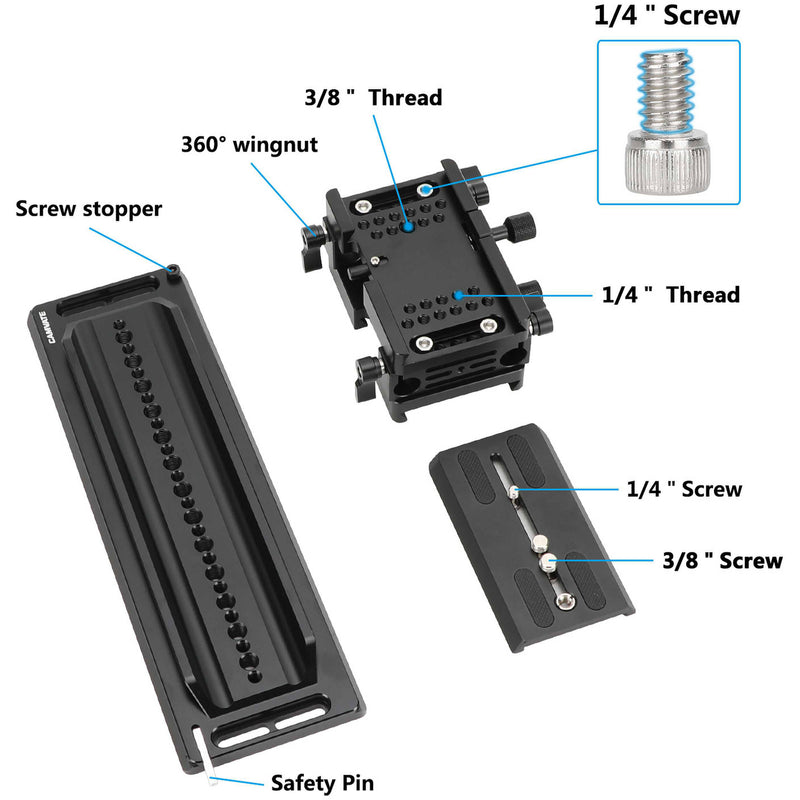 CAMVATE 12" ARRI-Style Dovetail with Quick Release Sliding Plate, 15mm LWS Baseplate & Rods