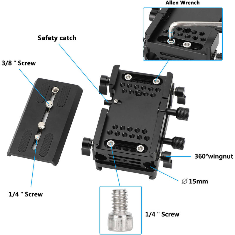 CAMVATE ARRI-Style Bridge Plate with 15mm LWS Rod Clamp
