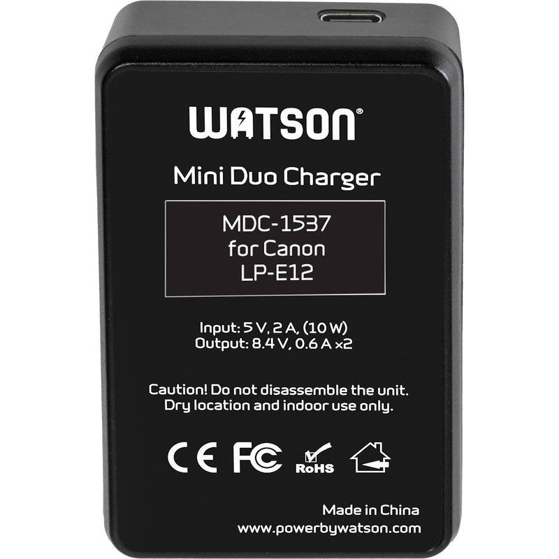 Watson Mini Duo USB-C Charger for Canon LP-E12 Batteries