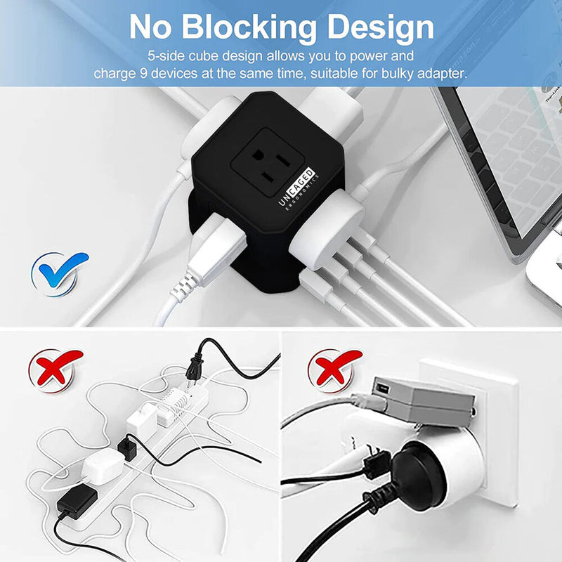 Uncaged Ergonomics Cube USB Power Strip with Surge Protection (Black)