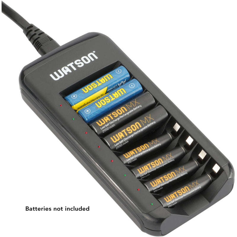 Watson 8-Bay Charger for AA, AAA, and NiMH Batteries