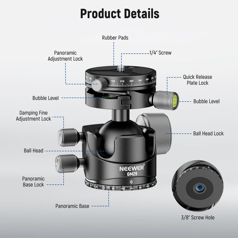Neewer GM29 Low-Profile Ball Head with Arca-Type QR Plate