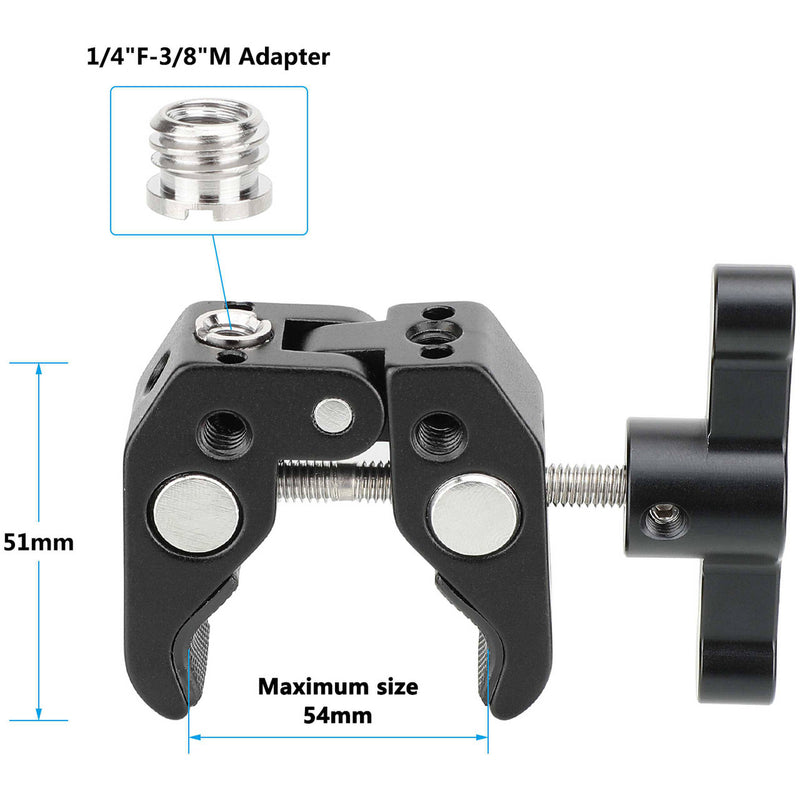 CAMVATE Super Crab Clamp with 1/4"-20 & 3/8"-16 Threads (Black T-Handle)