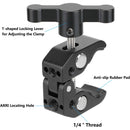 CAMVATE Super Crab Clamp with 1/4"-20 & 3/8"-16 Threads (Black T-Handle)