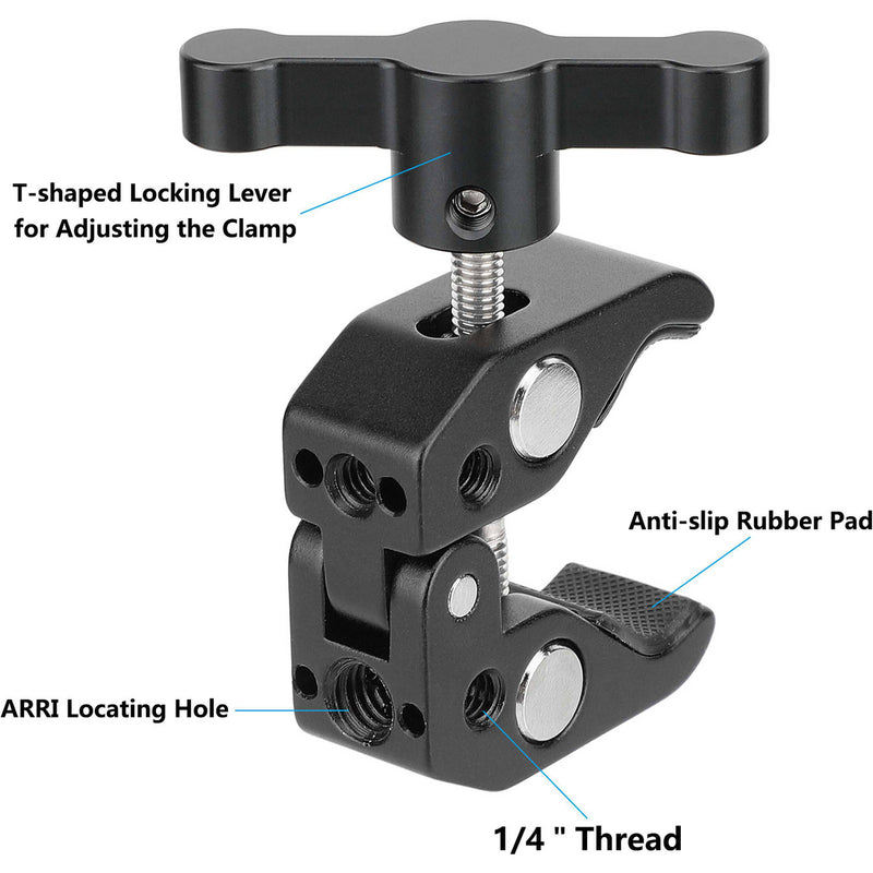 CAMVATE Super Crab Clamp with 1/4"-20 & 3/8"-16 Threads (Black T-Handle)