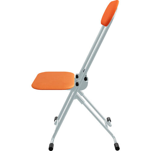 PLATEAU CHAIRS Terrace Series Folding Chair with Tangerine Vinyl Leather Seat & Silver Frame