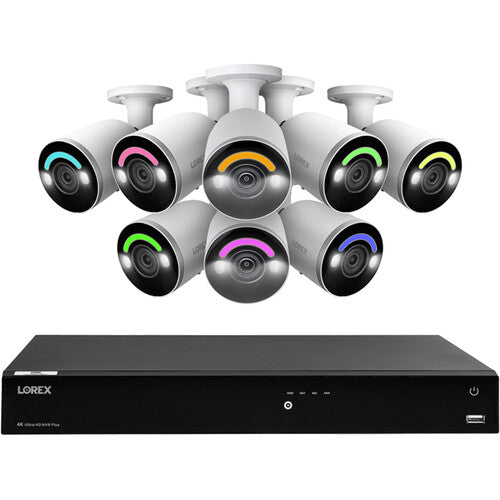 Lorex Fusion Series N864A64B-8AB8 16-Channel 4K UHD NVR with 4TB HDD & 8 4K Smart Deterrence Bullet Cameras
