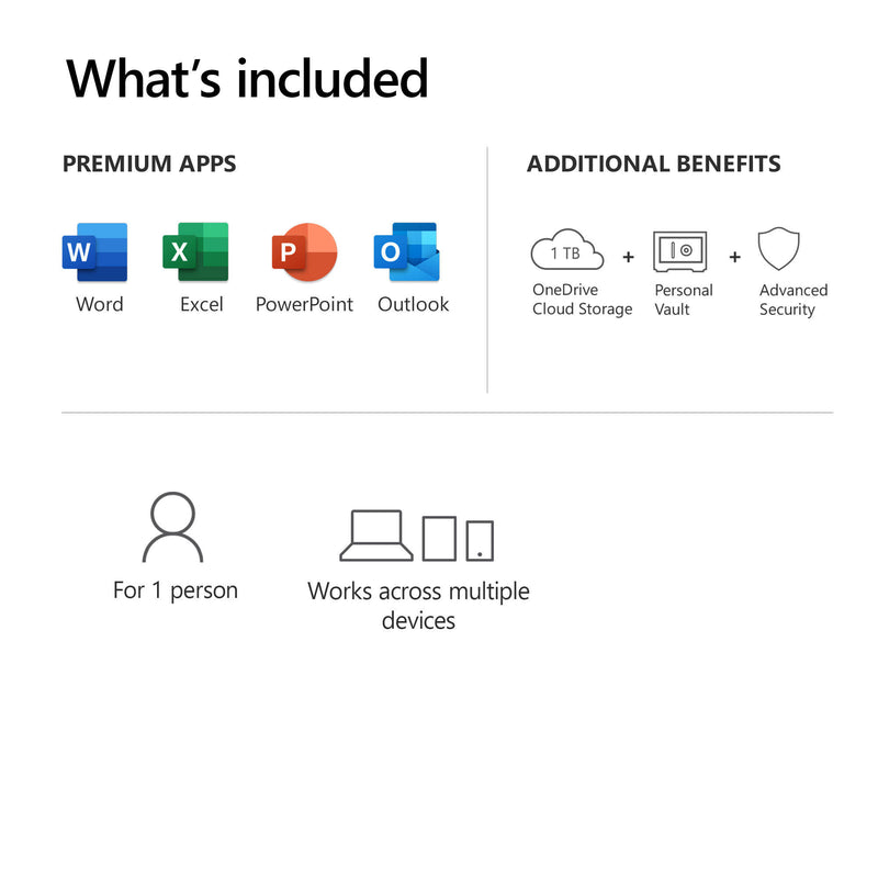 Microsoft 365 Personal (1 PC or Mac License / 12-Month Subscription / Product Key Code)