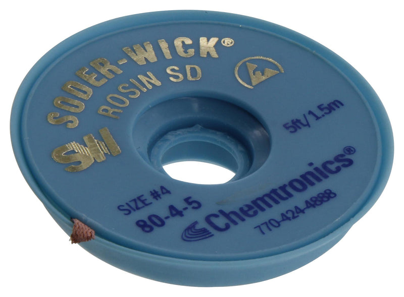 CHEMTRONICS 80-4-5 Desoldering Braid, Copper, Rosin Flux, 5 ft Length, 2.8mm Width, Soder-Wick Series