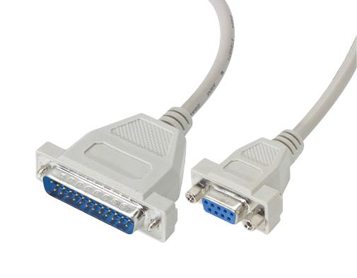 L-COM CMZ10-IBM Computer Cable, D Subminiature Plug, 25 Way, D Subminiature Socket, 9 Way, 10 ft, 3.05 m
