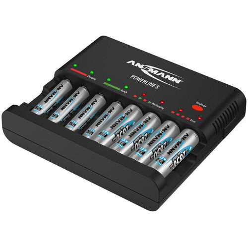 Ansmann Powerline 8-Bay Battery Charger for AA / AAA NiMH Rechargeable Batteries (Black)