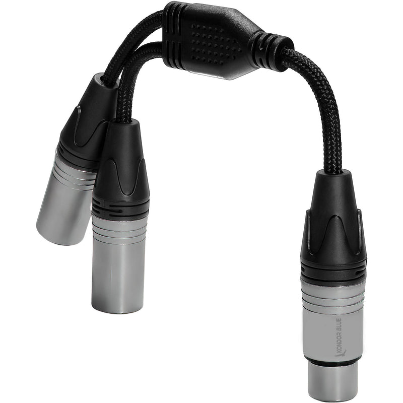 Kondor Blue Dual Male XLR to Female XLR Audio Y Splitter Cable (10", Raven Black)