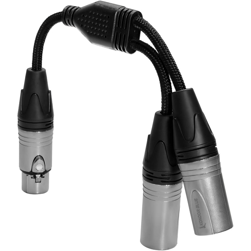 Kondor Blue Dual Male XLR to Female XLR Audio Y Splitter Cable (10", Raven Black)