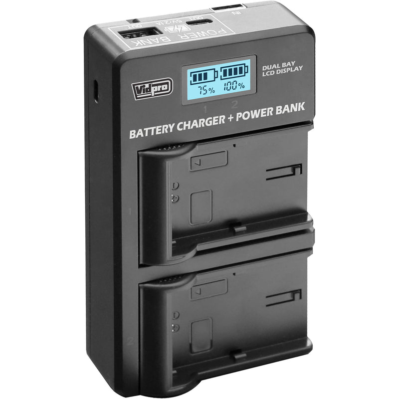 Vidpro VDL-106 Dual Bay LCD Charger with Power Bank for Kodak LB-070