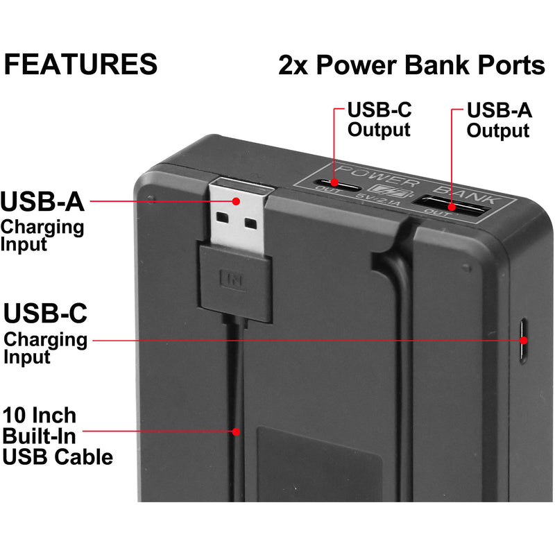 Vidpro VDL-106 Dual Bay LCD Charger with Power Bank for Kodak LB-070