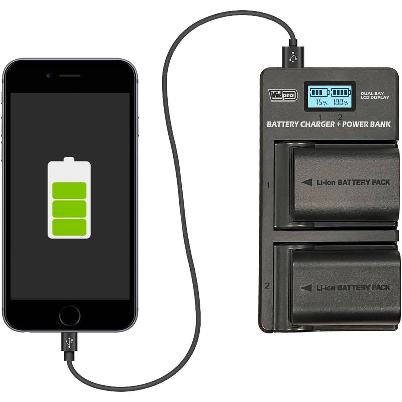 Vidpro VDL-106 Dual Bay LCD Charger with Power Bank for Kodak LB-070