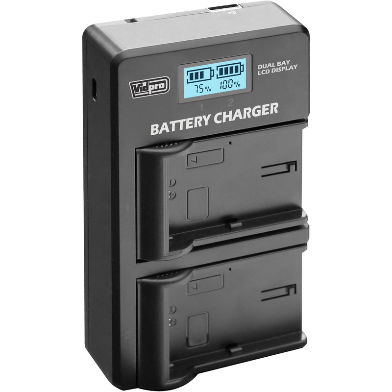 Vidpro Dual-Bay LCD Digital Charger for Select JVC Camera Batteries