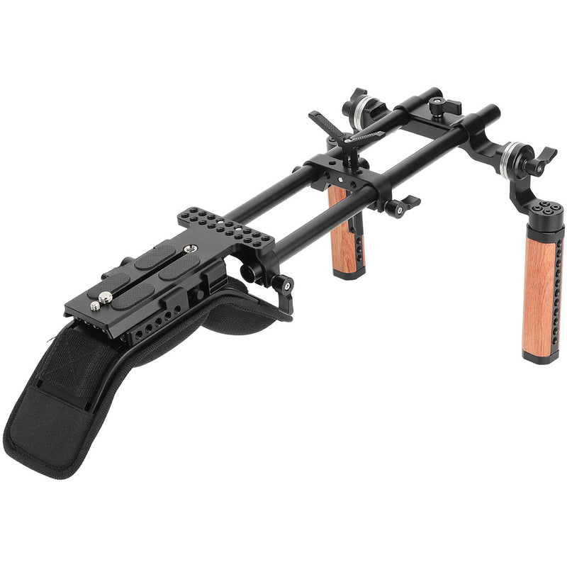 CAMVATE Shoulder Mount 15mm LWS Rig with Quick Release Plate, Lens Support & Wooden Grips