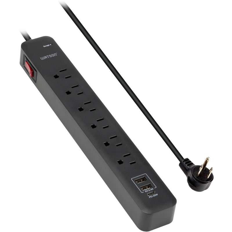 Watson 6-Outlet Surge Protector with USB (450 Joules, Black)