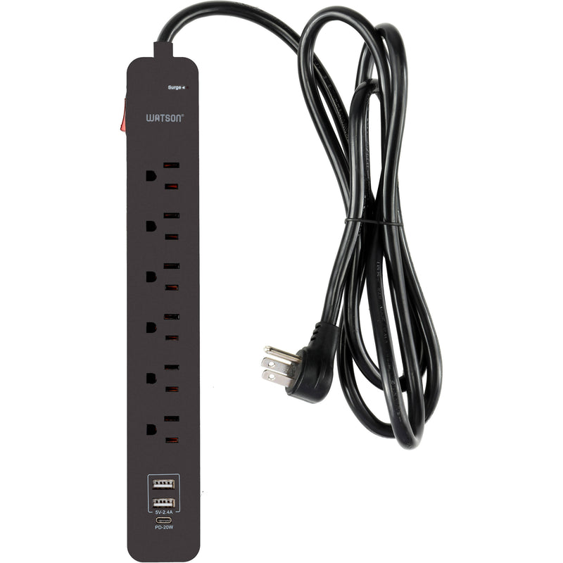 Watson 6-Outlet Surge Protector with USB (450 Joules, Black)