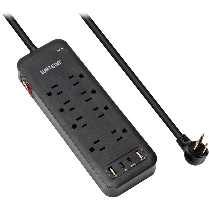 Watson 8-Outlet Surge Protector with USB (2450 Joules, Black)