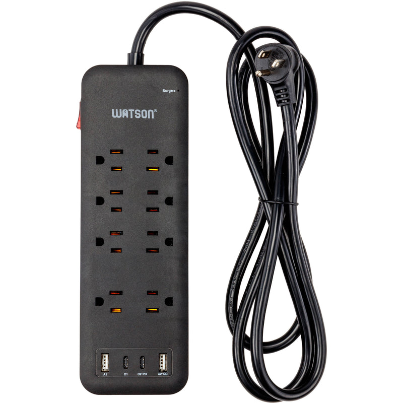 Watson 8-Outlet Surge Protector with USB (2450 Joules, Black)