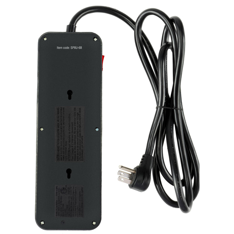 Watson 8-Outlet Surge Protector with USB (2450 Joules, Black)