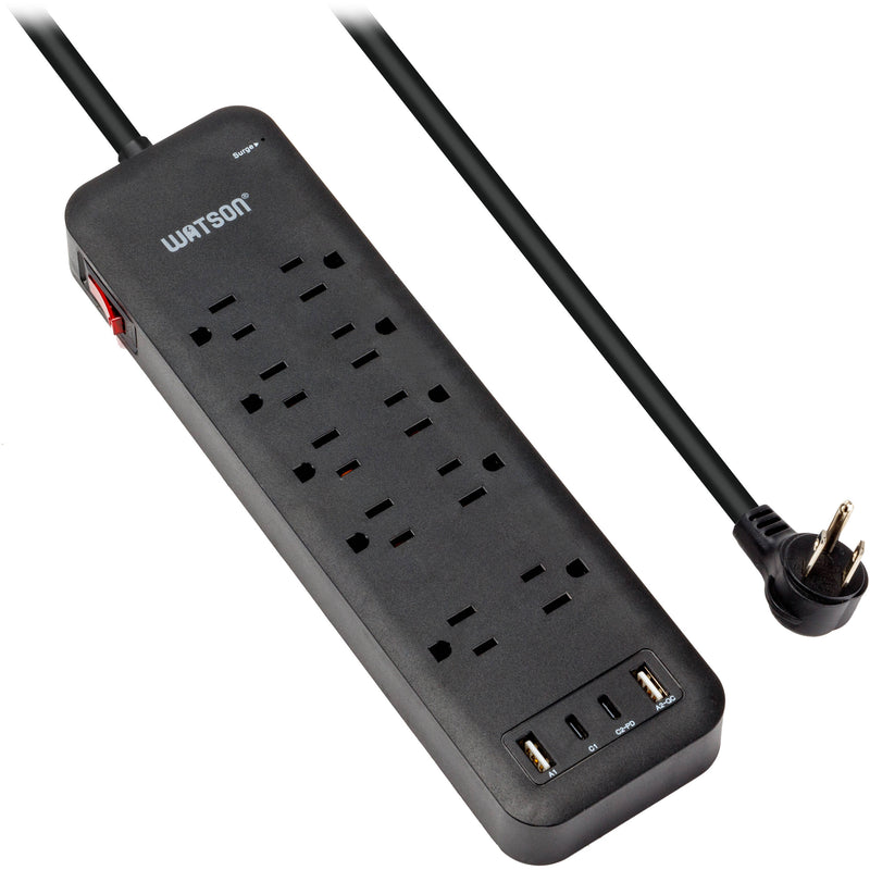 Watson 10-Outlet Surge Protector with USB (2450 Joules, Black)