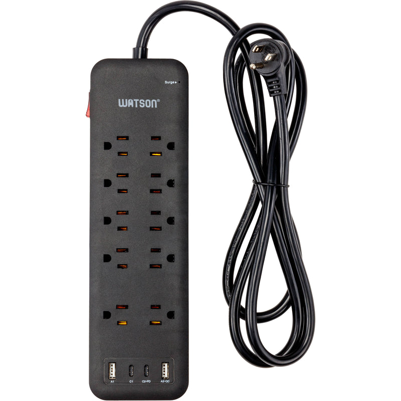 Watson 10-Outlet Surge Protector with USB (2450 Joules, Black)