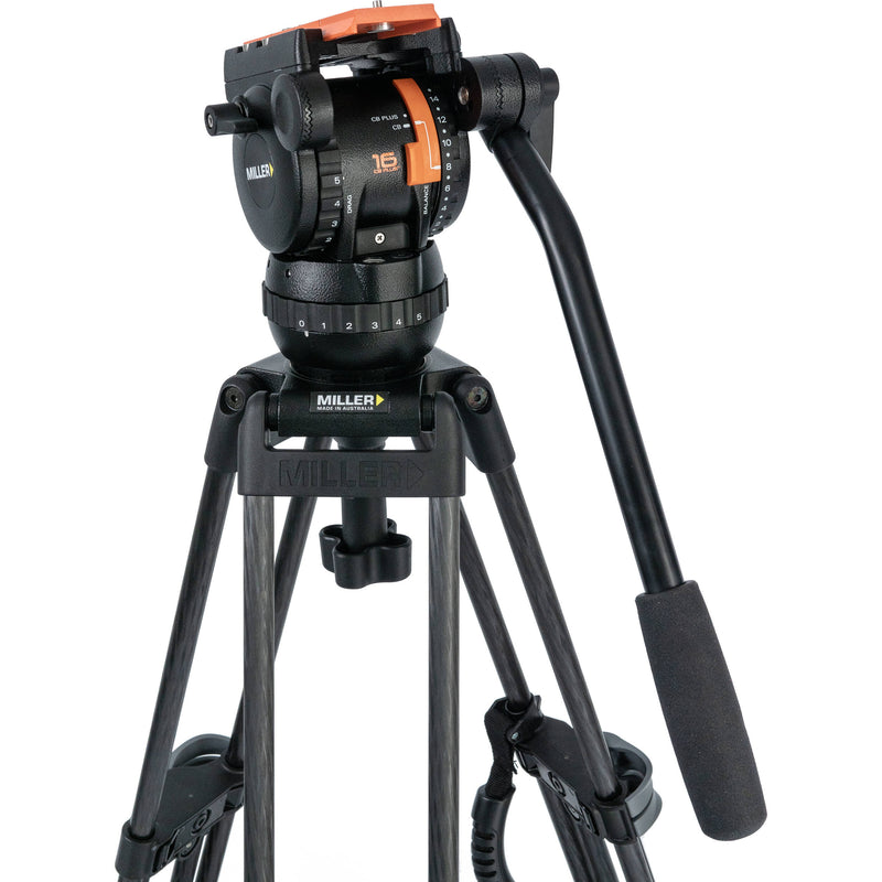 Miller Versa CXV8 Head, 75 Sprinter II 2-Stage CF Tripod, Mid-Level Spreader, Rubber Feet & Soft Case Kit