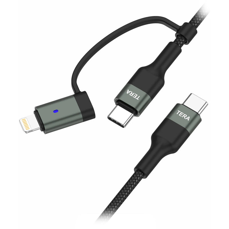 Tera Grand USB-C 2.0 Sync and Charge Cable with Lightning Adapter (6', Black)