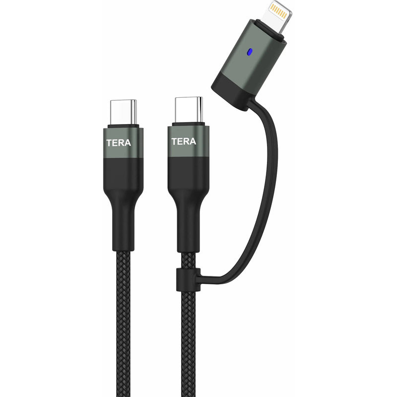 Tera Grand USB-C 2.0 Sync and Charge Cable with Lightning Adapter (6', Black)