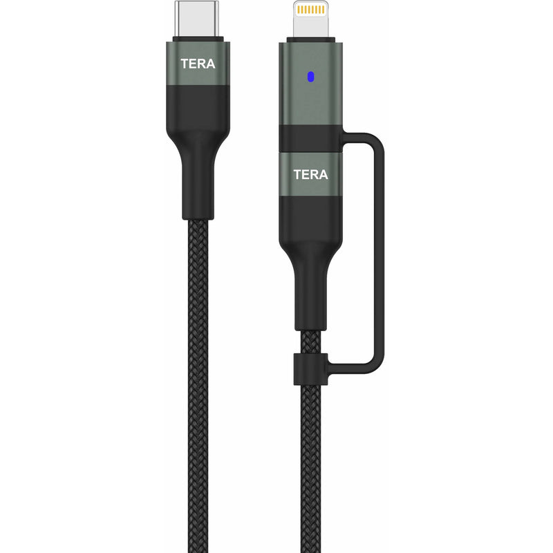 Tera Grand USB-C 2.0 Sync and Charge Cable with Lightning Adapter (6', Black)
