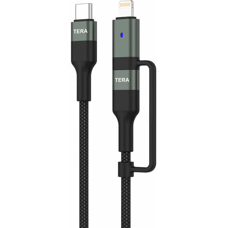 Tera Grand USB-C 2.0 Sync and Charge Cable with Lightning Adapter (6', Black)