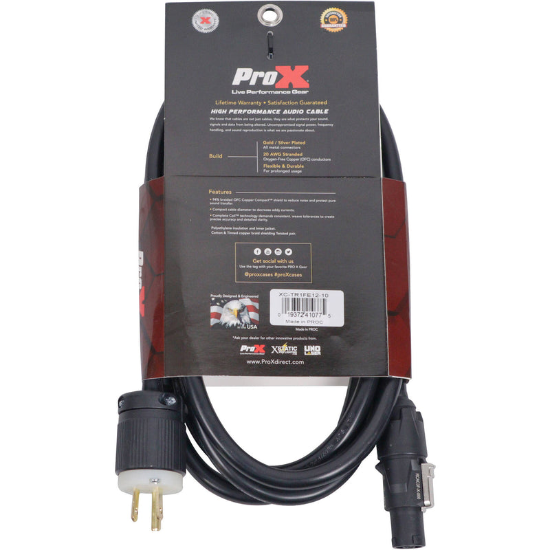 ProX 12AWG 120 VAC NEMA 5-15P Male to powerCON-Type Male Cable (10')