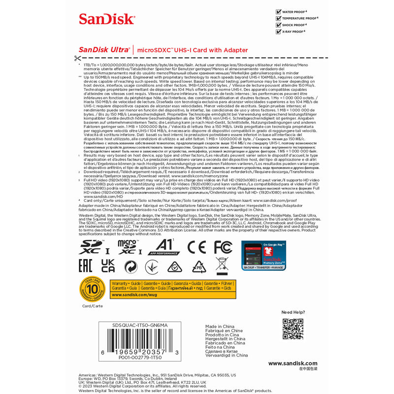 SanDisk 1.5TB Ultra UHS-I microSDXC Memory Card with SD Adapter