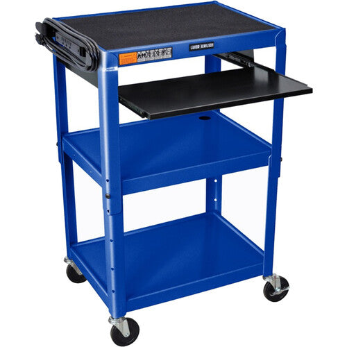 Luxor Adjustable-Height Steel Utility Cart With Keyboard Tray (Royal Blue)