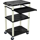 Luxor Three-Shelf Plastic Utility Cart 42" (Black, Electric, Pullout Shelf)