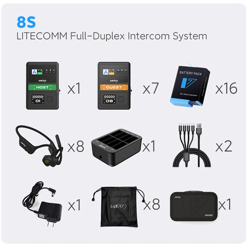 Vaxis Litecomm V1 8S Full-Duplex Wireless Intercom System with Eight Headsets (1.9 GHz)