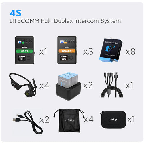 Vaxis Litecomm V1 4S Full-Duplex Wireless Intercom System with Four Headsets (1.9 GHz)