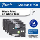 Brother TZe231 Laminated Tape for P-Touch Labelers (Black on White, 1/2" x 26.2', 4-Pack)