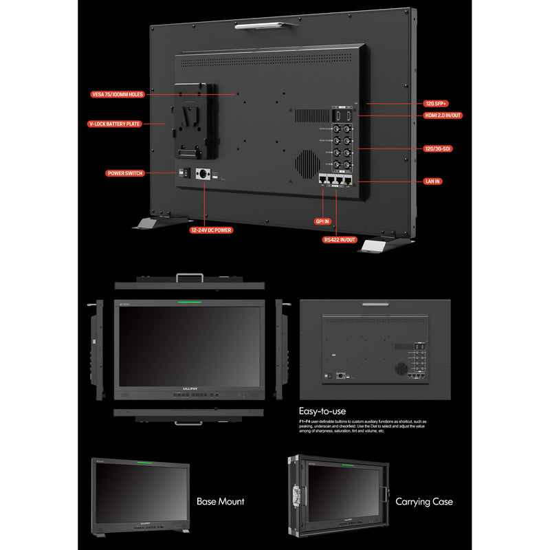 Lilliput 15.6" 12G-SDI/HDMI Broadcast Studio Monitor&nbsp;with Carry Case (V-Mount)