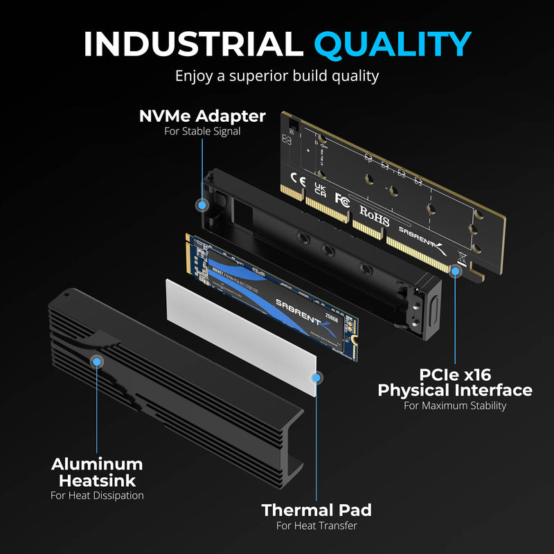 Sabrent NVMe M.2 SSD to PCIe Adapter Card with Aluminum Heatsink