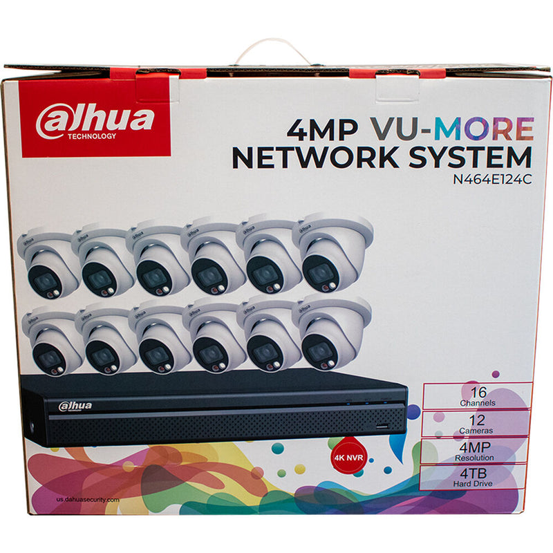 Dahua Technology VU-MORE N464E124C 16-Channel 8MP NVR with 4TB HDD & Twelve 4MP Turret Cameras Kit