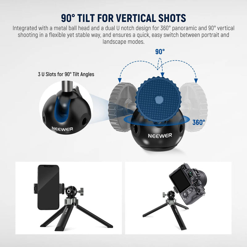 Neewer TP31 Metal Mini Tripod with Cold Shoe Ball Head Mount
